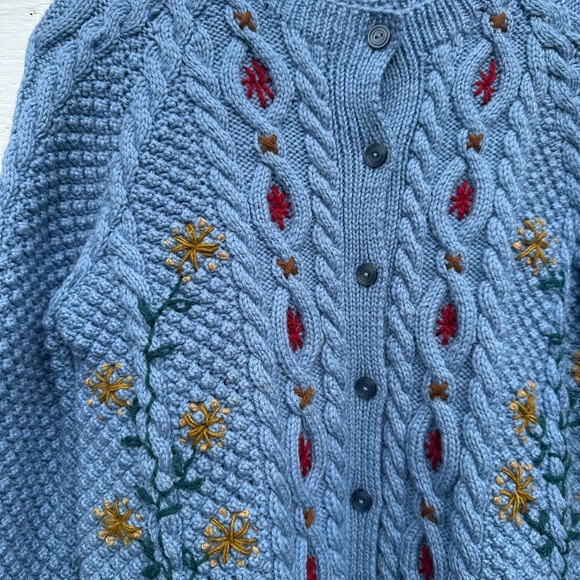 Blue Cable Knit Embroidered Cardigan Sweater - Picture 8 of 11